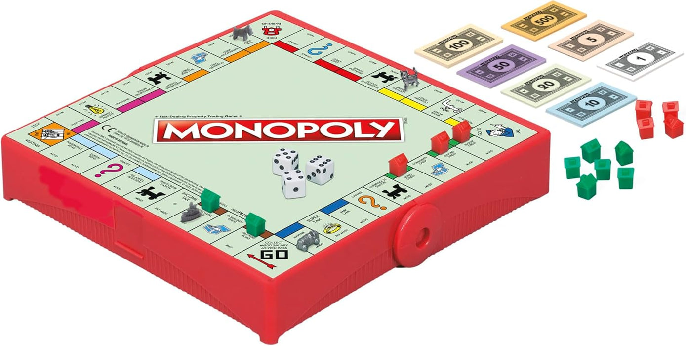 Monopoly Grab and Go Game, Portable Game for 2-4 Players, Travel Game for Kids