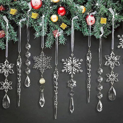 Qtynudy 10 ciondoli in acrilico a forma di ghiaccioli di Natale, fiocchi di neve, albero di Natale, ghiaccioli, decorazioni natalizie, facili da installare, facili da usare