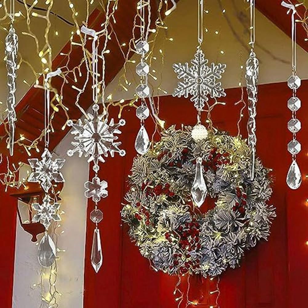 Qtynudy 10 ciondoli in acrilico a forma di ghiaccioli di Natale, fiocchi di neve, albero di Natale, ghiaccioli, decorazioni natalizie, facili da installare, facili da usare