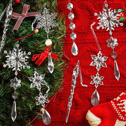 Qtynudy 10 ciondoli in acrilico a forma di ghiaccioli di Natale, fiocchi di neve, albero di Natale, ghiaccioli, decorazioni natalizie, facili da installare, facili da usare