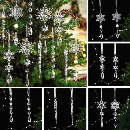 Qtynudy 10 ciondoli in acrilico a forma di ghiaccioli di Natale, fiocchi di neve, albero di Natale, ghiaccioli, decorazioni natalizie, facili da installare, facili da usare