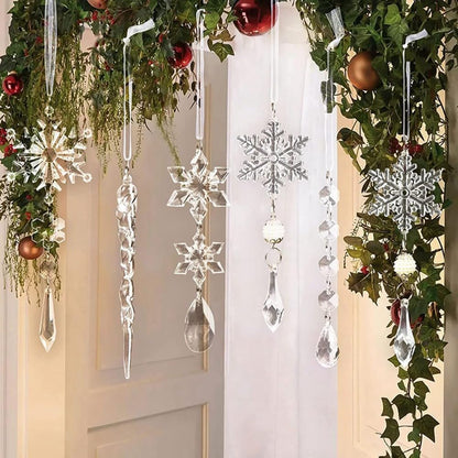 Qtynudy 10 ciondoli in acrilico a forma di ghiaccioli di Natale, fiocchi di neve, albero di Natale, ghiaccioli, decorazioni natalizie, facili da installare, facili da usare