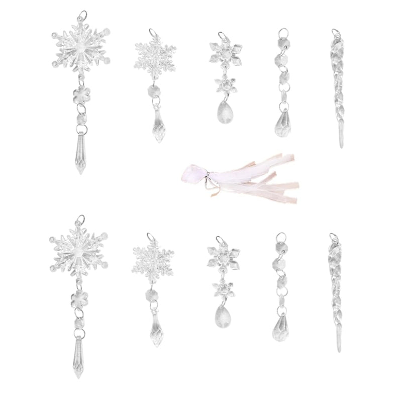 Qtynudy 10 ciondoli in acrilico a forma di ghiaccioli di Natale, fiocchi di neve, albero di Natale, ghiaccioli, decorazioni natalizie, facili da installare, facili da usare