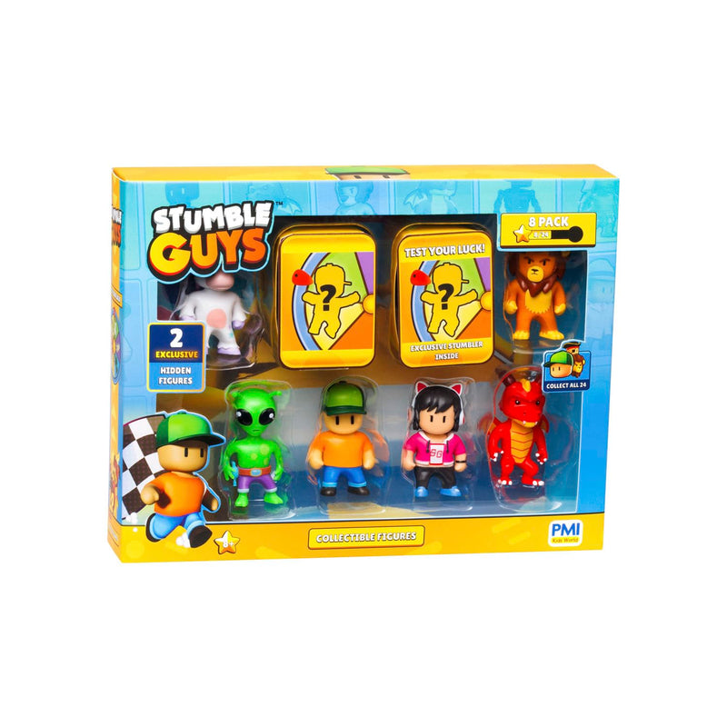 Stumble Guys 2" Collectable Figures 8-Pack Deluxe Box - Mr. Stumble, Leonidas, Green Alien, Sprinkles, Gamer Gina, Inferno Dragon, x2 Hidden