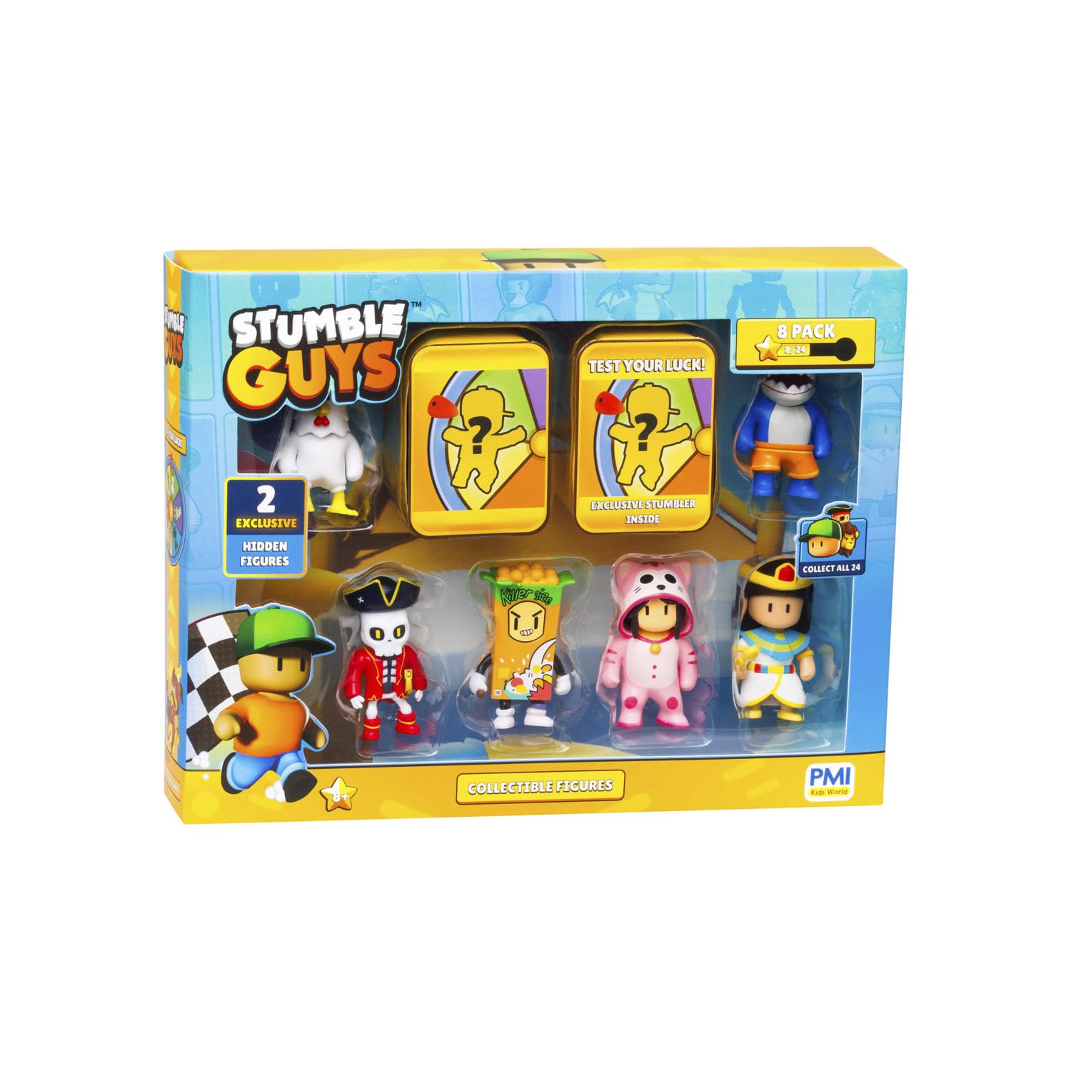 Stumble Guys 2" Collectable Figures 8-Pack Deluxe Box - Chicken, Megalodon, Capt Noheart, Cereal Killer, Meowmer, Cleopatra, x2 Hidden