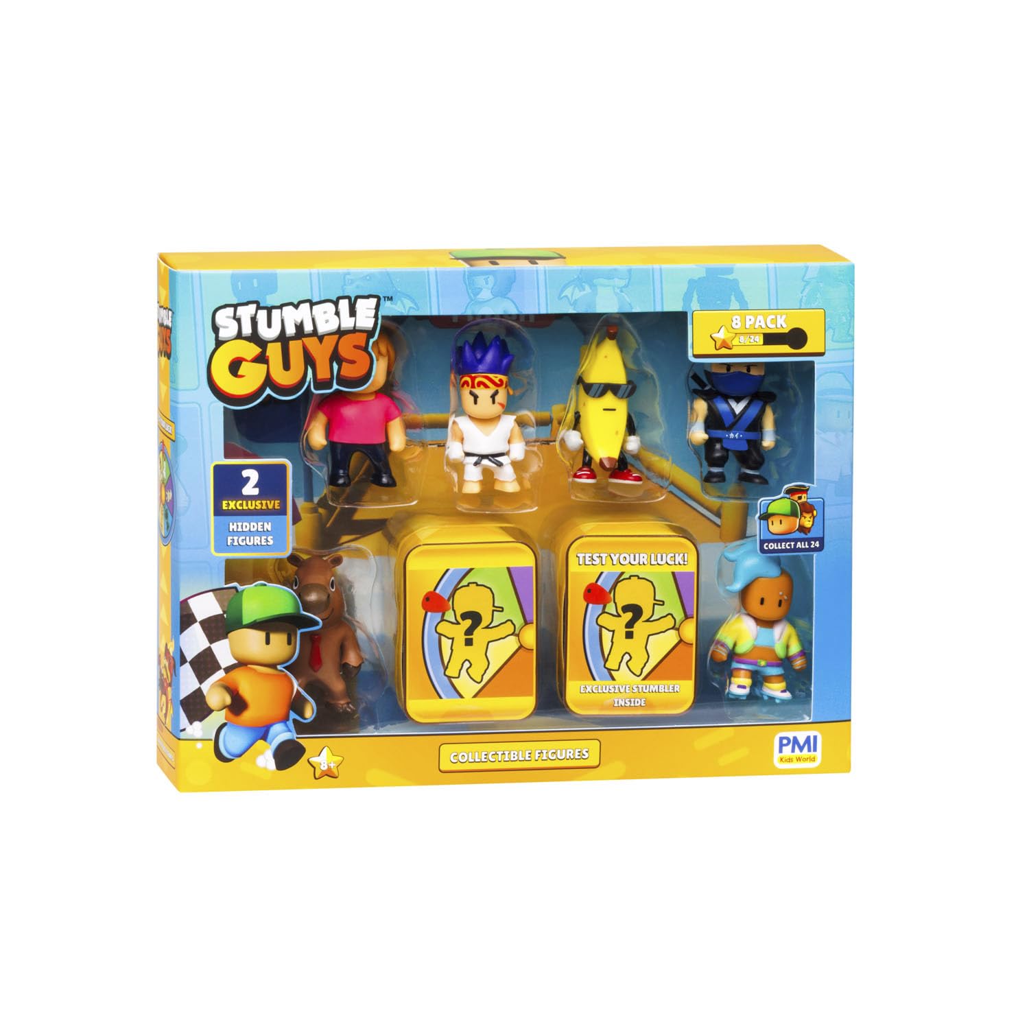 Stumble Guys 2" Collectable Figures 8-Pack Deluxe Box - Ms. Stumble, Banana Guy, Capybara, Sensei Firefist, Ninja Kai, Veloci T, x2 Hidden