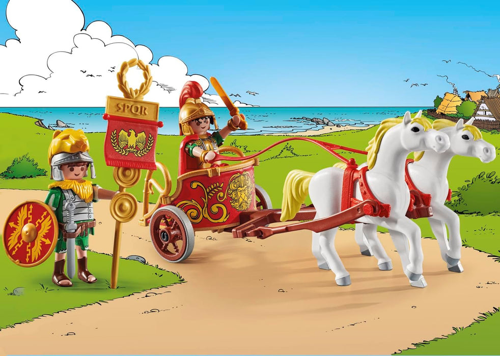 PLAYMOBIL Asterix 71543 Romeinse strijdwagen, reis door het land, inclusief afneembare helmen, armbanden en mantel, gedetailleerde speelgoed voor kinderen vanaf 5 jaar