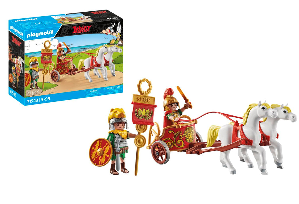PLAYMOBIL Asterix 71543 Romeinse strijdwagen, reis door het land, inclusief afneembare helmen, armbanden en mantel, gedetailleerde speelgoed voor kinderen vanaf 5 jaar