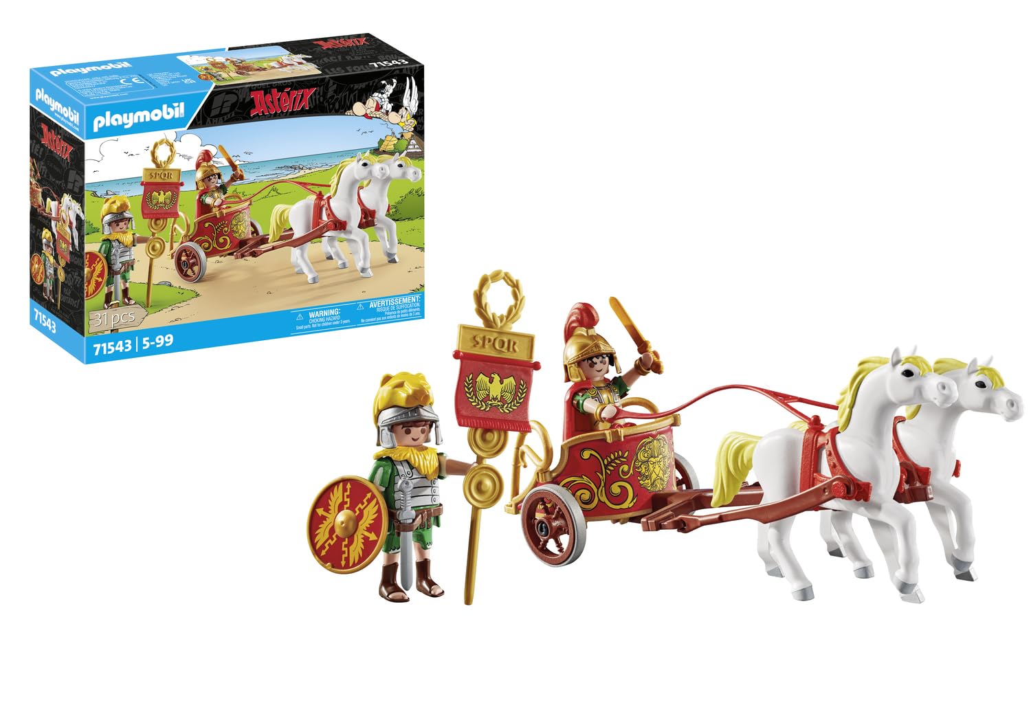 PLAYMOBIL Asterix 71543 Romeinse strijdwagen, reis door het land, inclusief afneembare helmen, armbanden en mantel, gedetailleerde speelgoed voor kinderen vanaf 5 jaar