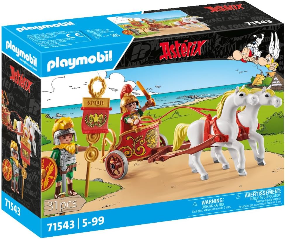 PLAYMOBIL Asterix 71543 Romeinse strijdwagen, reis door het land, inclusief afneembare helmen, armbanden en mantel, gedetailleerde speelgoed voor kinderen vanaf 5 jaar