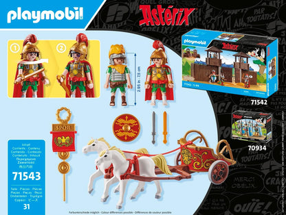 PLAYMOBIL Asterix 71543 Romeinse strijdwagen, reis door het land, inclusief afneembare helmen, armbanden en mantel, gedetailleerde speelgoed voor kinderen vanaf 5 jaar
