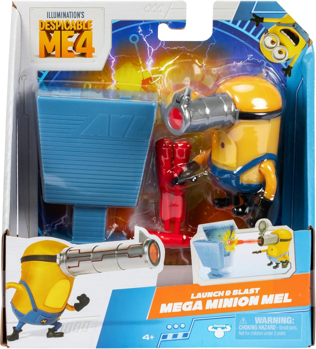 Despicable Me 4 Launch & Blast Mega Minion Mel Action Figure | Push Down on Mel's Head to Fire His Blaster | Verzamel alle 5 | Alles met Een Verschillende Speelfuncties en Accessoires