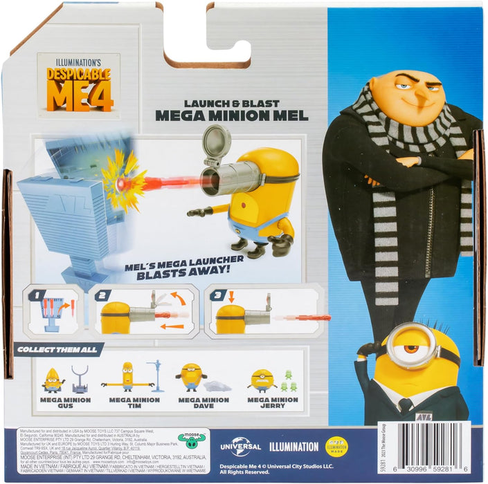 Despicable Me 4 Launch & Blast Mega Minion Mel Action Figure | Push Down on Mel's Head to Fire His Blaster | Verzamel alle 5 | Alles met Een Verschillende Speelfuncties en Accessoires