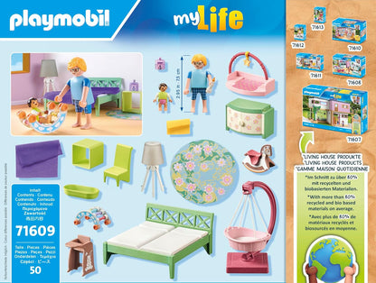PLAYMOBIL MyLife 71609 Schlafzimmer mit Babyspielecke, und Zwei Figuren, zu über 80 % aus recycelten und biobasierten Materialien, detailreiches Spielzeug für Kinder ab 4 Jahren