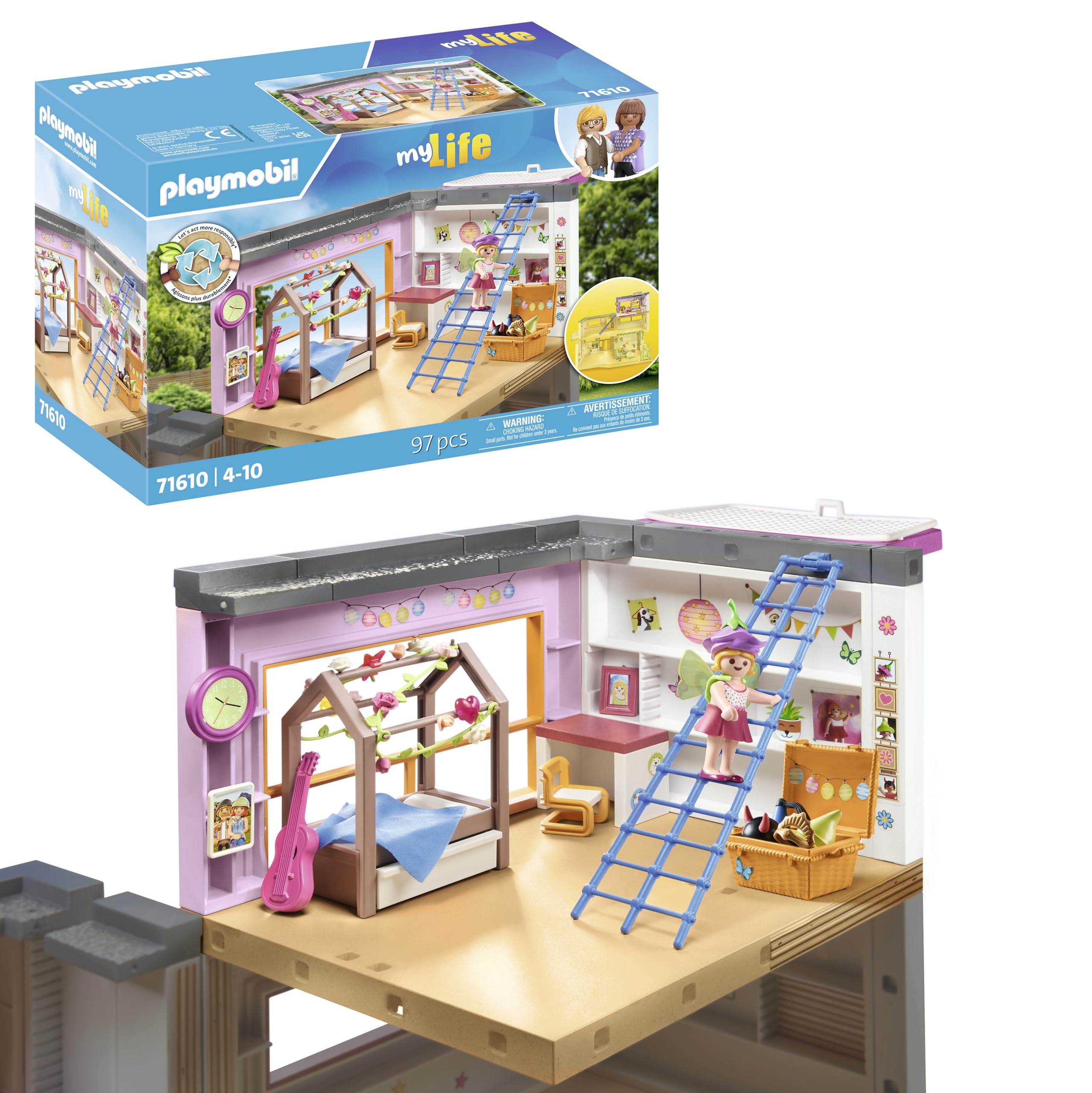 PLAYMOBIL myLife 71610 Habitación de los niños, Incluye una Figura, Hechos de más del 80% de Materiales reciclados y de Base biológica, Juguetes para niños y niñas a Partir de 4 años
