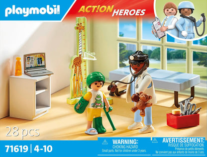 Playmobil 71619 Action Heroes: Pediatrician with teddy bear, treatment for the little ones, made from over 80% recycled and bio-based materials, detailed play sets suitable for children ages 4+