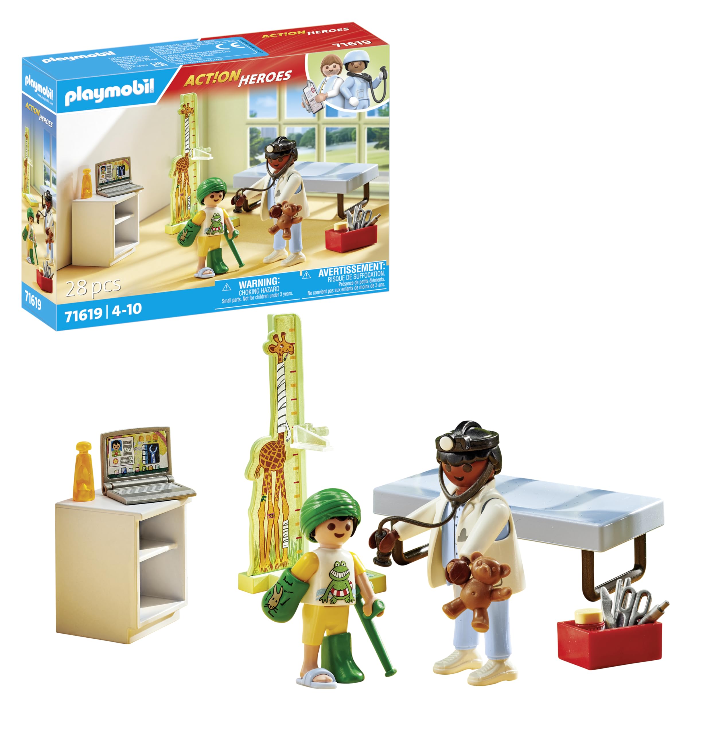Playmobil 71619 Action Heroes: Pediatrician with teddy bear, treatment for the little ones, made from over 80% recycled and bio-based materials, detailed play sets suitable for children ages 4+