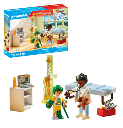 Playmobil 71619 Action Heroes: Pediatrician with teddy bear, treatment for the little ones, made from over 80% recycled and bio-based materials, detailed play sets suitable for children ages 4+