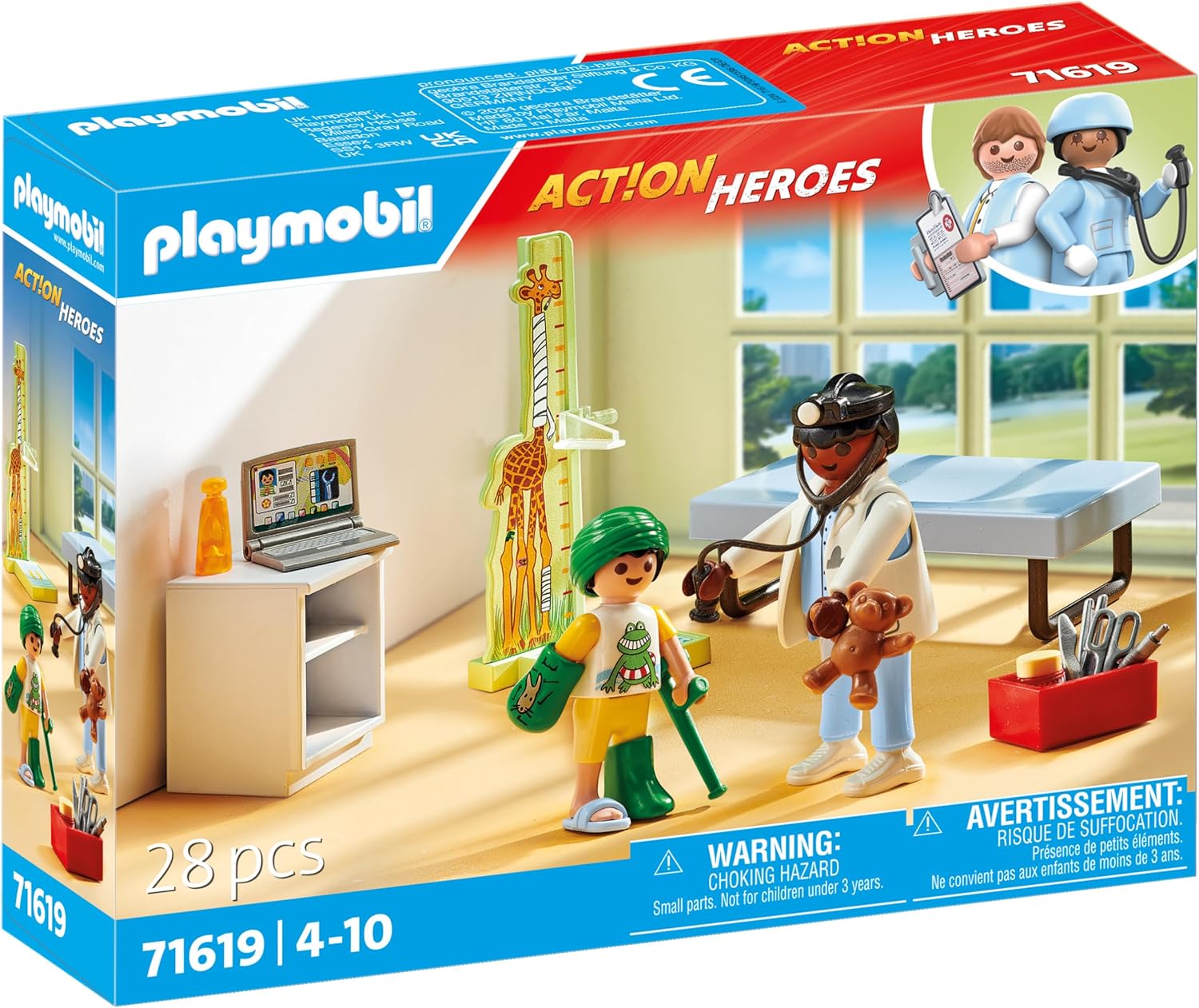 Playmobil 71619 Action Heroes: Pediatrician with teddy bear, treatment for the little ones, made from over 80% recycled and bio-based materials, detailed play sets suitable for children ages 4+