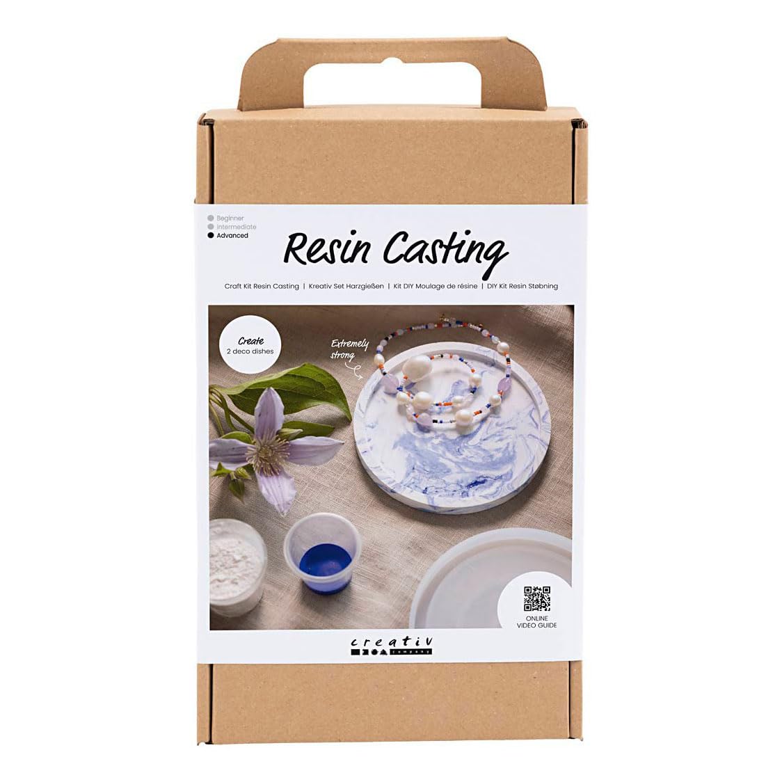 Bastelset Resin Casting, blau, weiß, rundes Tablett mit Marmorierung, 1 Packung