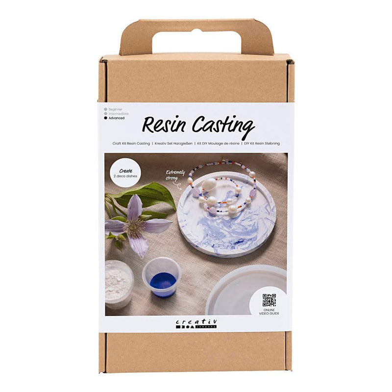 Bastelset Resin Casting, blau, weiß, rundes Tablett mit Marmorierung, 1 Packung