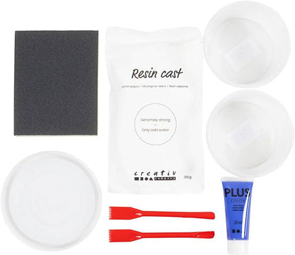 Bastelset Resin Casting, blau, weiß, rundes Tablett mit Marmorierung, 1 Packung