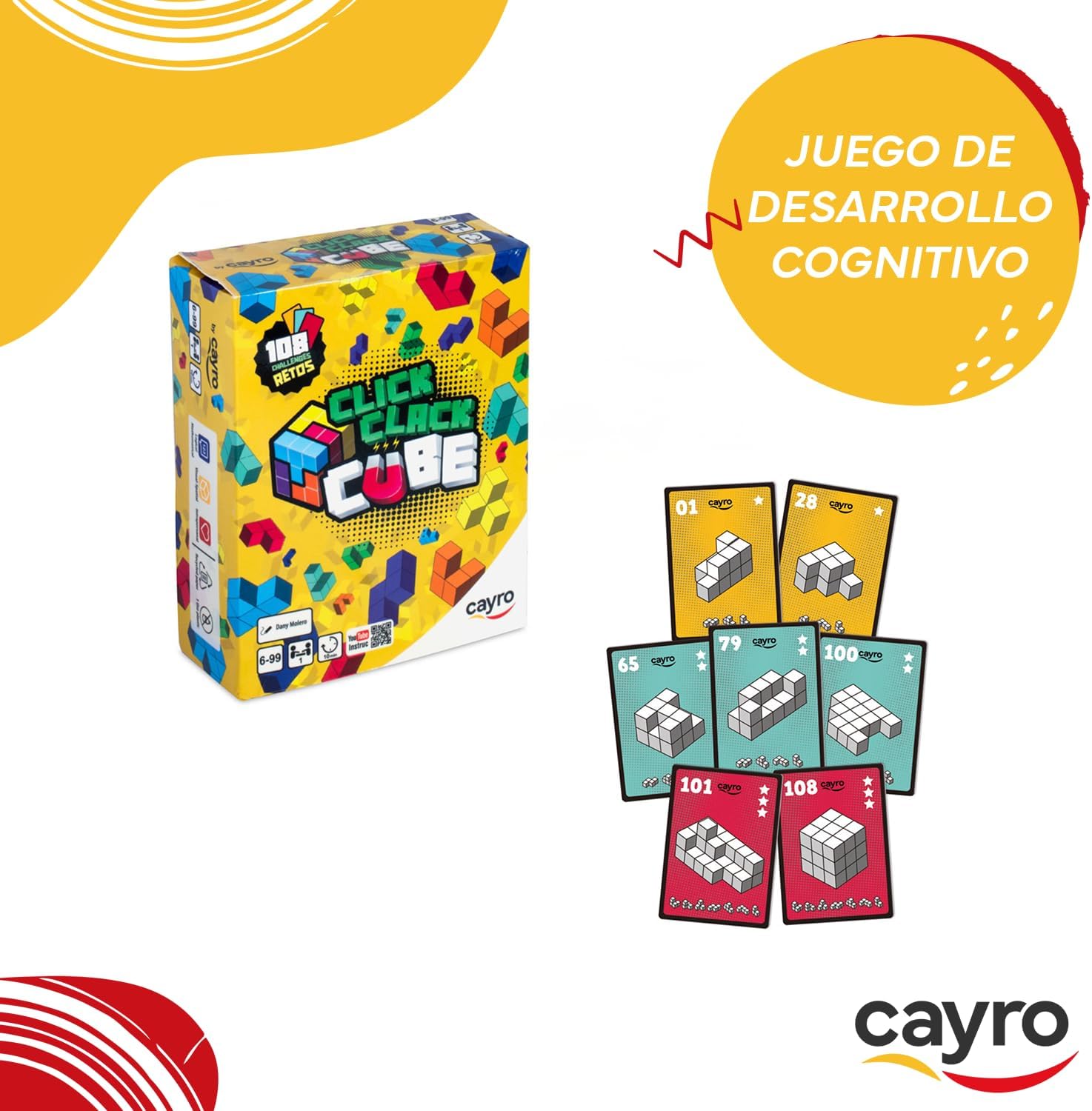 Cayro - Click Clack Cube - Place Pieces Correctly to Overcome Challenges - Skill Game - Structures - 1 Player