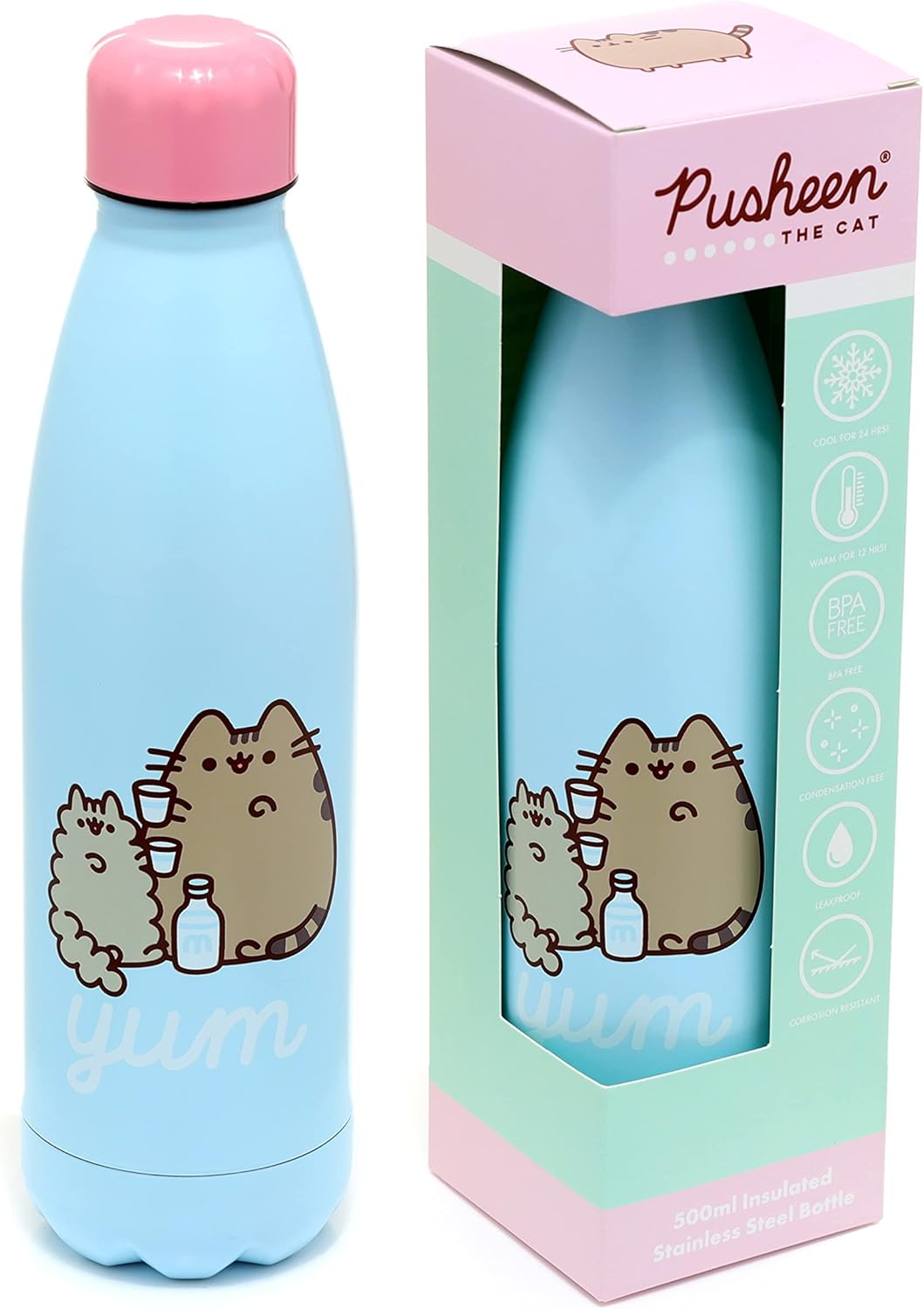 Puckator Pusheen Foodie 500ml Stainless Steel Insulated Bottle for Hot or Cold Drinks