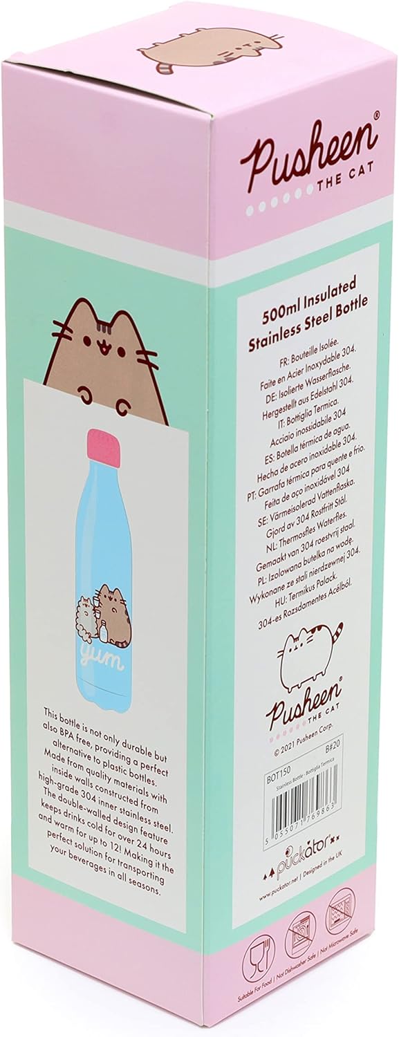 Puckator Pusheen Foodie 500ml Stainless Steel Insulated Bottle for Hot or Cold Drinks