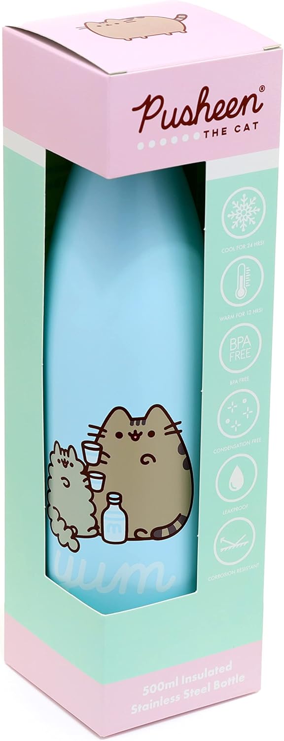 Puckator Pusheen Foodie 500ml Stainless Steel Insulated Bottle for Hot or Cold Drinks