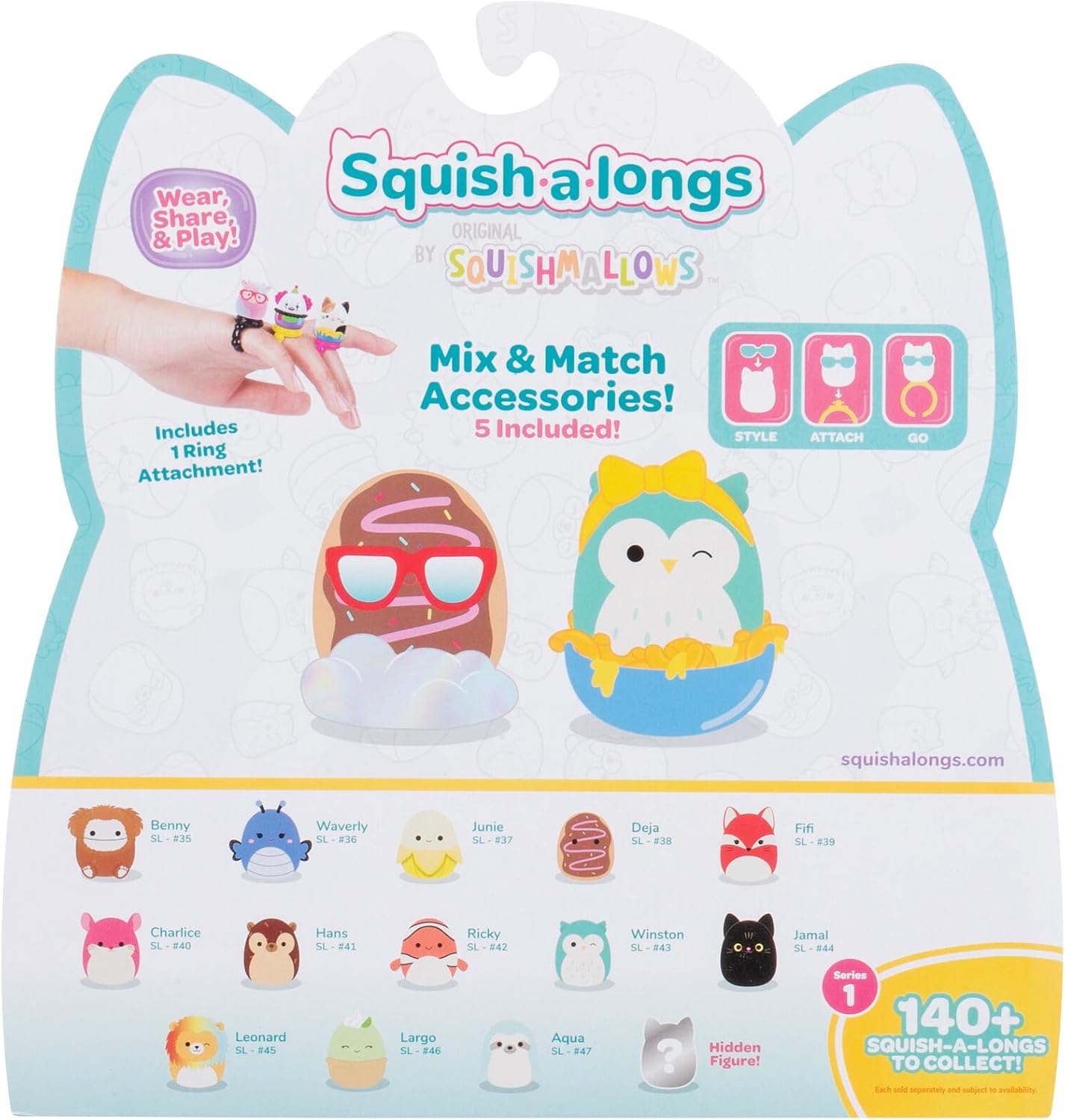 Squish-a-longs by Original Squishmallows 14 Pack - Series 1 - (14) 1” Mini-Squish with 4 Accessories, Ring, and Collector’s Guide - Collect, Trade, & Play