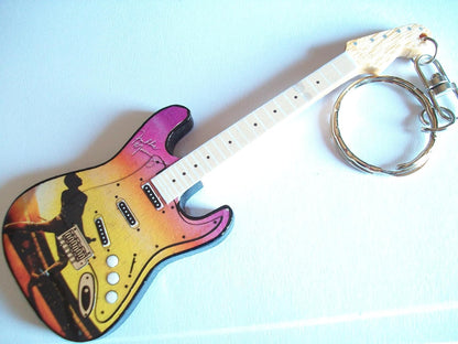 10cm Painted Wood Rhapsody Bohemian Guitar Keyring, Orange-yellow, 10 cm