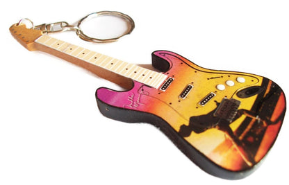 10cm Painted Wood Rhapsody Bohemian Guitar Keyring, Orange-yellow, 10 cm