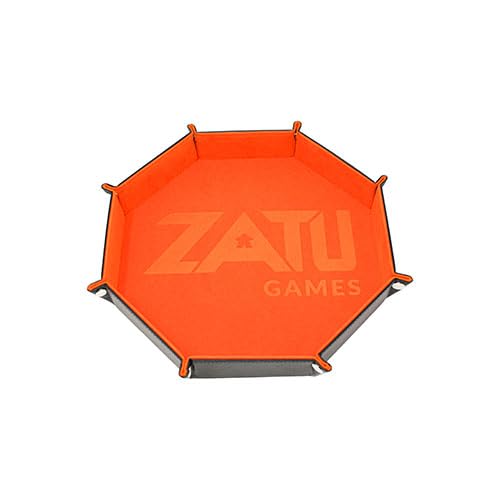 Zatu Games Plateau à dés en velours orange et cuir synthétique noir - Grand modèle octogonal - Utilisé pour les RPG, les donjons et les dragons et les jeux de table