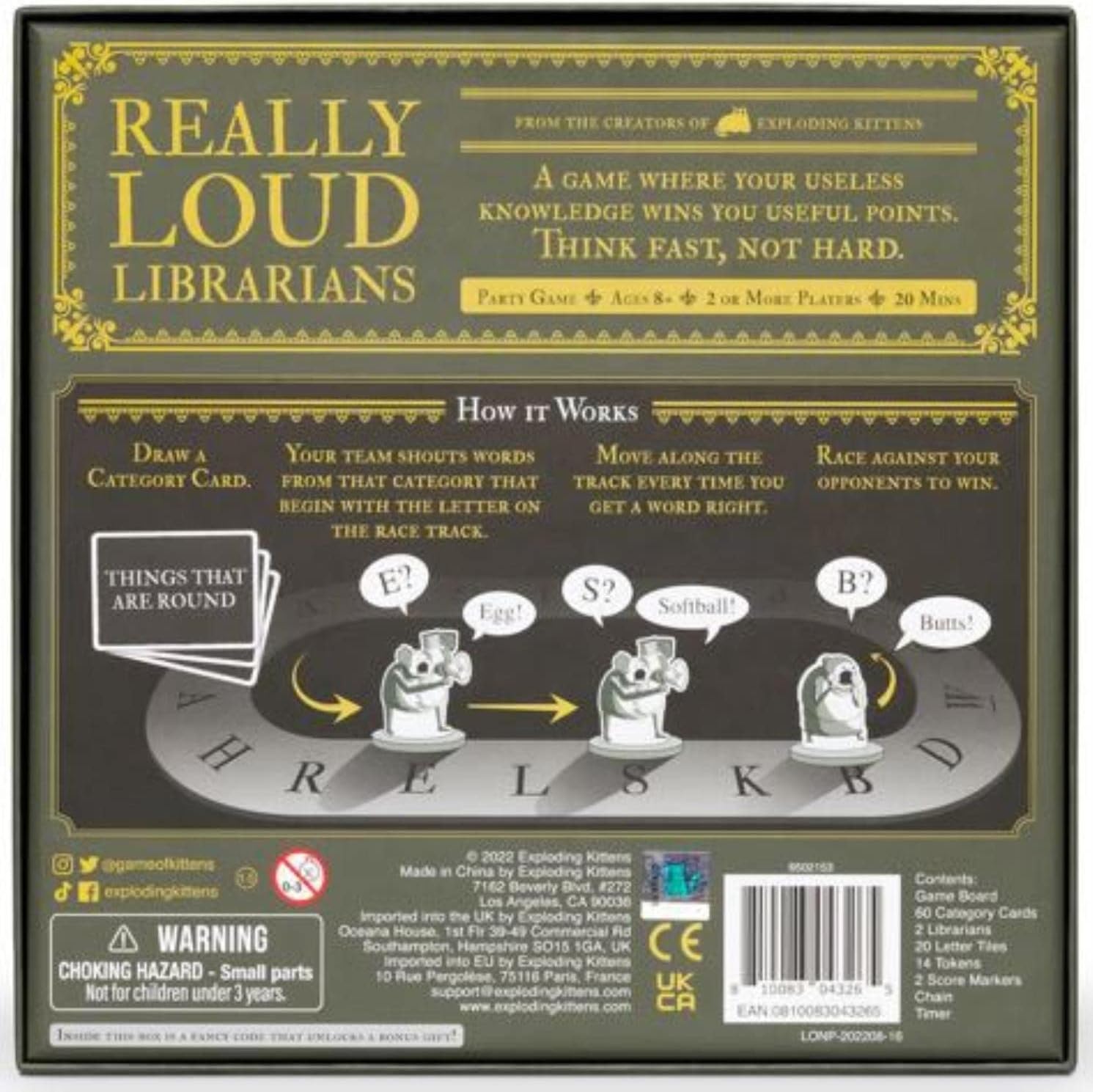 Exploding Kittens Presents Really Loud Librarians - Fast-Paced Board Games for Adults and Kids Age 8 and Up, Perfect Family Night Fun & Parties, Word-Shouting Family Games, Easy to Learn Outdoor Games