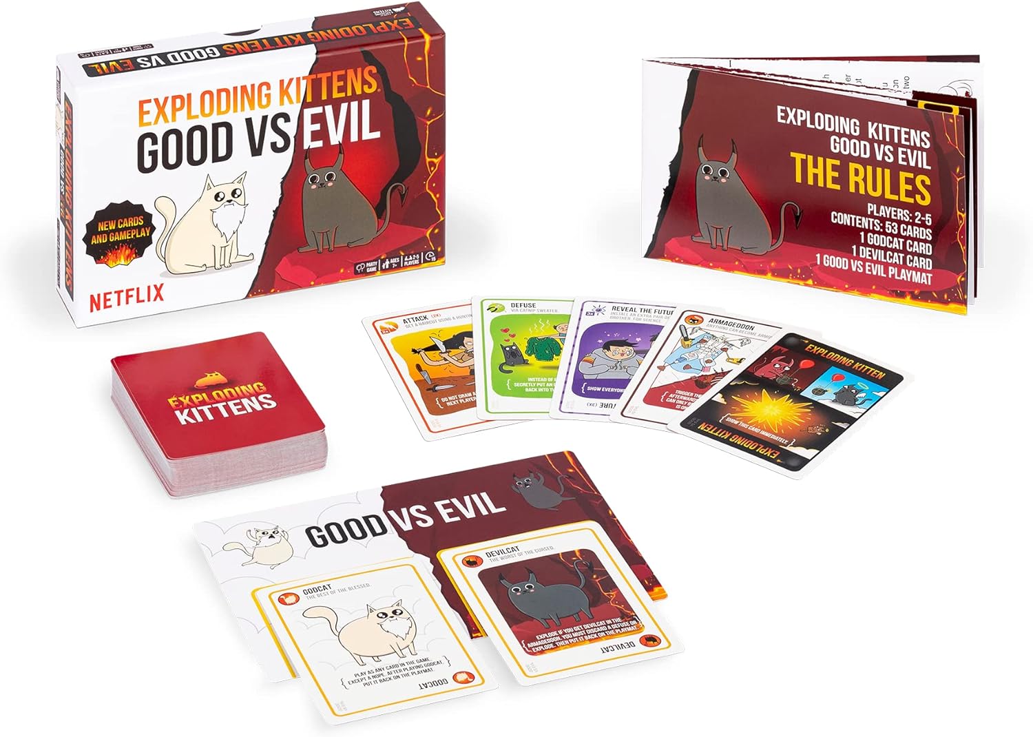 Exploding Kittens Good vs. Evil - 55 Cards Inspired by The Netflix Series - Elevate with New Characters - Funny Card Games for Adults and Kids, Easy to Learn Family Games - Ages 7 and Up