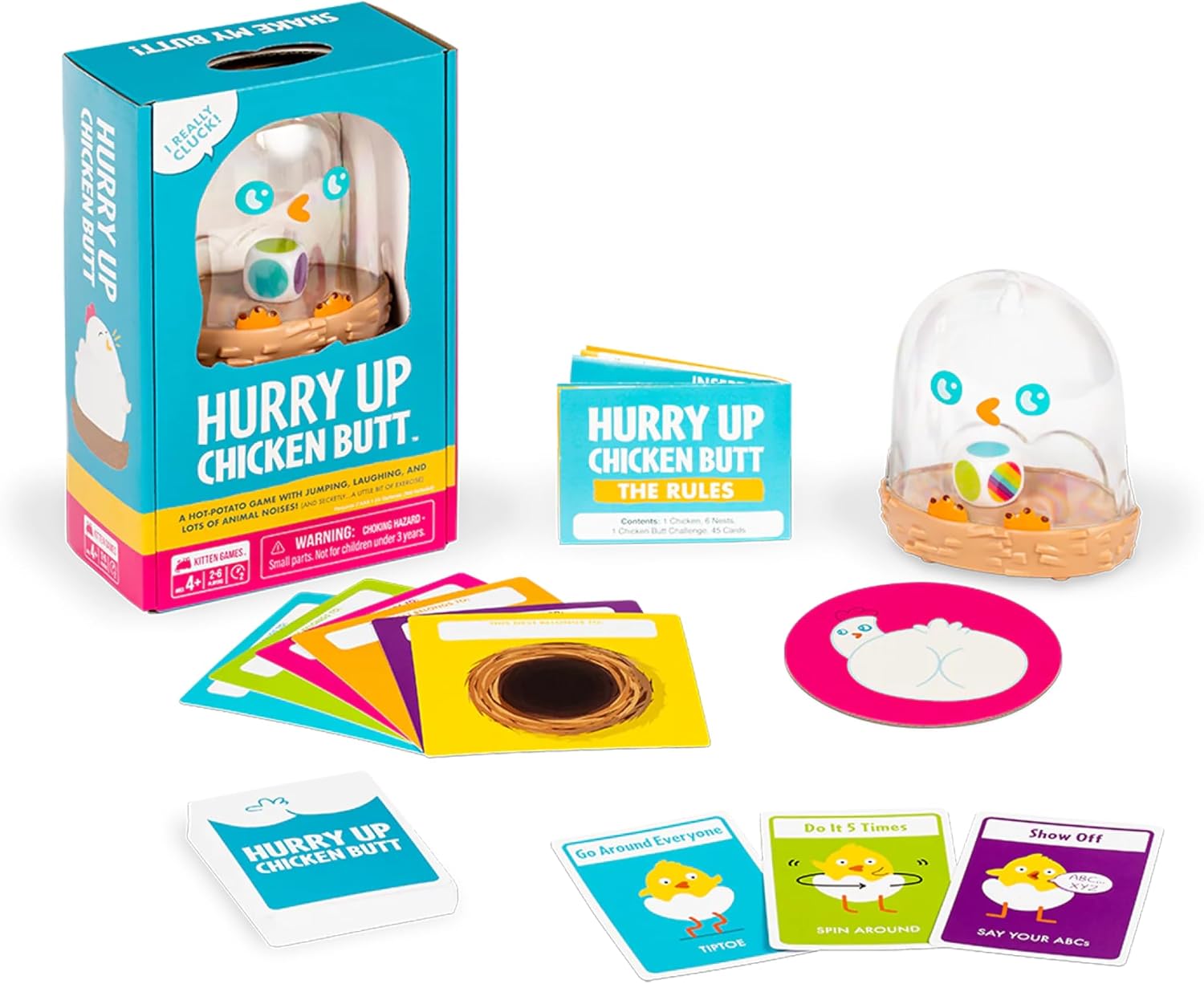 Exploding Kittens Hurry Up Chicken Butt A Hot-Potato game with jumping, laughing, and lots of animal noises! (And secretly...a little bit of exercise)