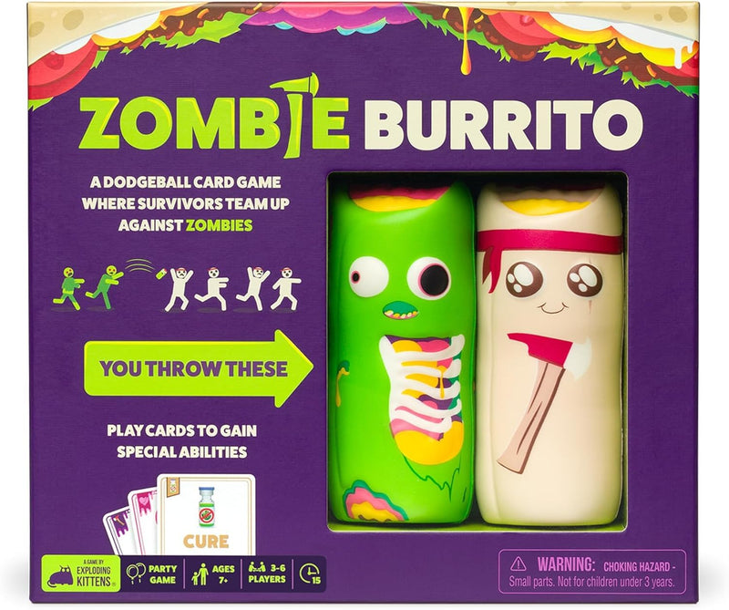Zombie Burrito by Exploding Kittens - An Epic Card & Board Game Battle for Survivors vs Zombies - Fast-Paced, Dodgeball Party Game for Adults, Teens, Kids Ages 7+ - 2-6 Players