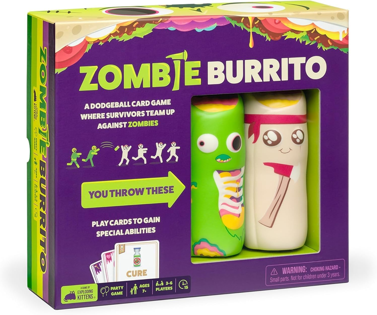 Zombie Burrito by Exploding Kittens - An Epic Card & Board Game Battle for Survivors vs Zombies - Fast-Paced, Dodgeball Party Game for Adults, Teens, Kids Ages 7+ - 2-6 Players