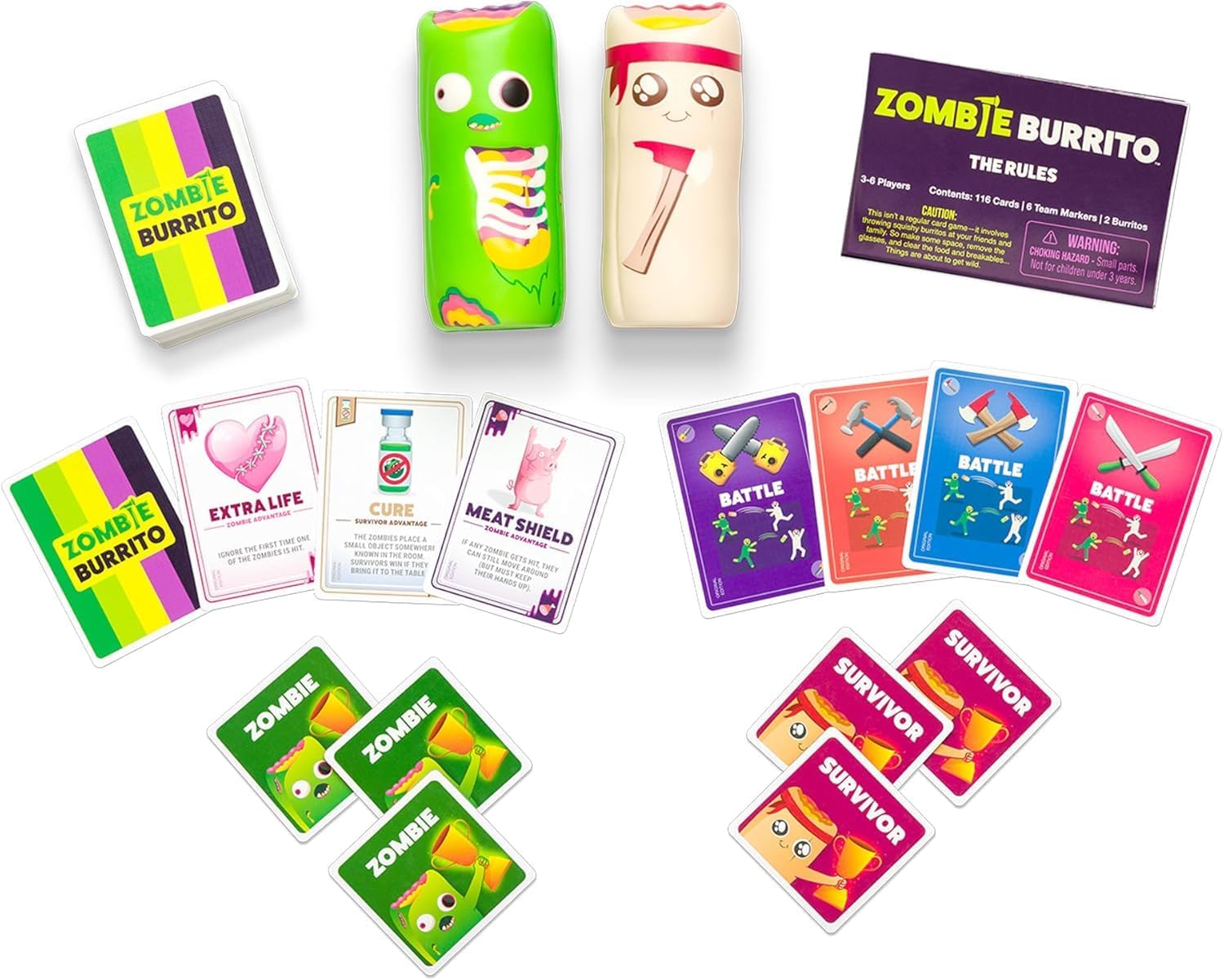 Zombie Burrito by Exploding Kittens - An Epic Card & Board Game Battle for Survivors vs Zombies - Fast-Paced, Dodgeball Party Game for Adults, Teens, Kids Ages 7+ - 2-6 Players