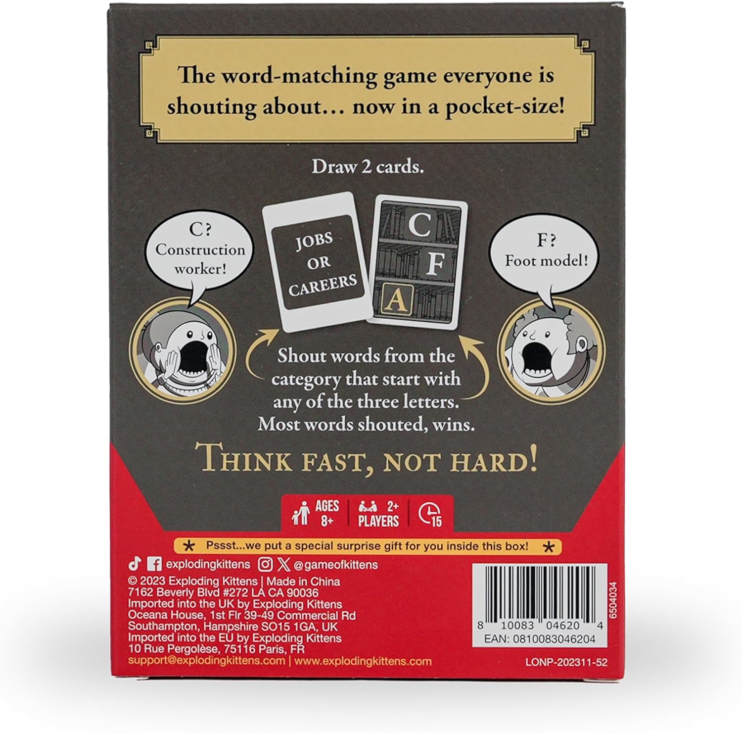 Exploding Kittens Really Loud Librarians Grab & Game by Fast-Paced Word Shouting Fun for Kids Games & Party Games, Ideal for Travel, Game Nights & Parties - Includes 35 Letters, 20 Categories