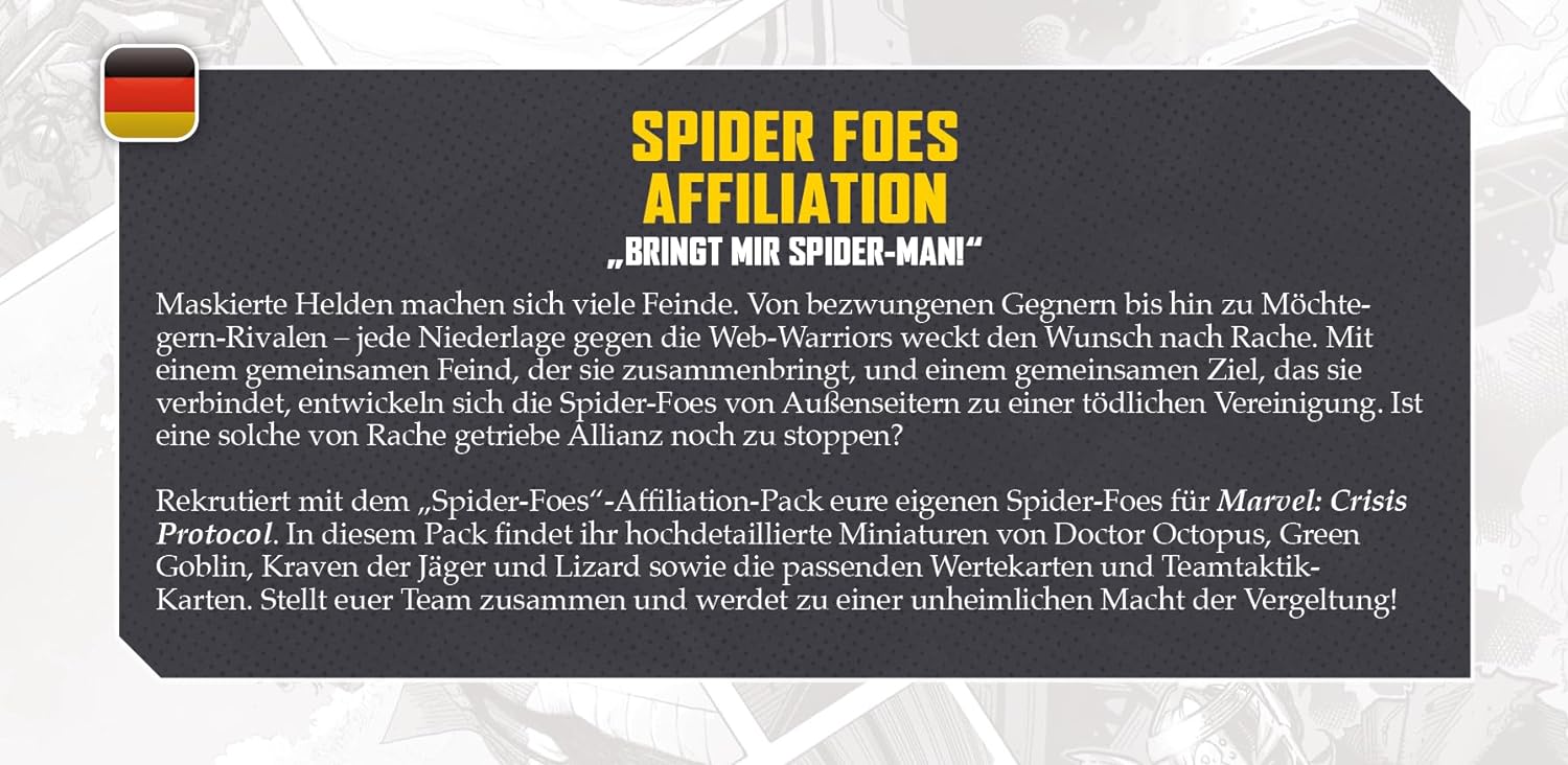 Atomic Mass Games | Marvel Crisis Protocol: Spider-Foes | Expansión | Juego de Miniaturas | A Partir de 14 Años | para 2 Jugadores | 90 Min por Partida | Multilenguaje (Incluye Español