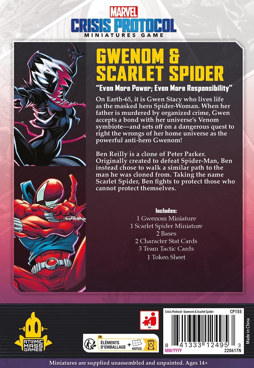 Atomic Mass Games | Marvel Crisis Protocol: Gwenom & Scarlet Spider | Expansión | Juego de Miniaturas | A Partir de 14 Años | para 2 Jugadores | 90 Min por Partida | Multilenguaje (Incluye Español