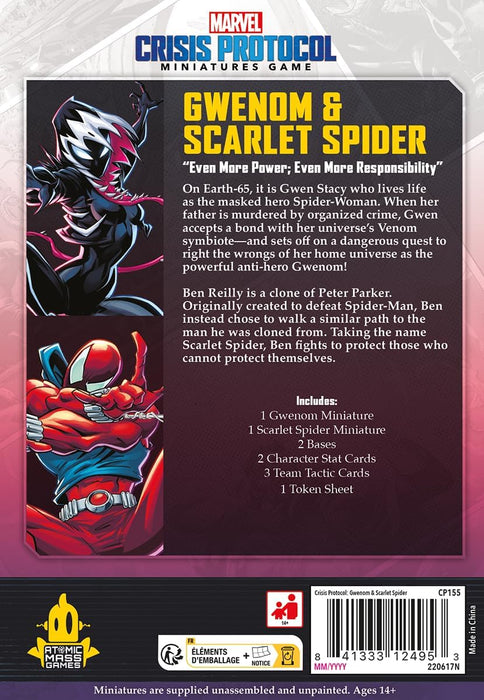Atomic Mass Games | Marvel Crisis Protocol: Gwenom & Scarlet Spider | Expansión | Juego de Miniaturas | A Partir de 14 Años | para 2 Jugadores | 90 Min por Partida | Multilenguaje (Incluye Español