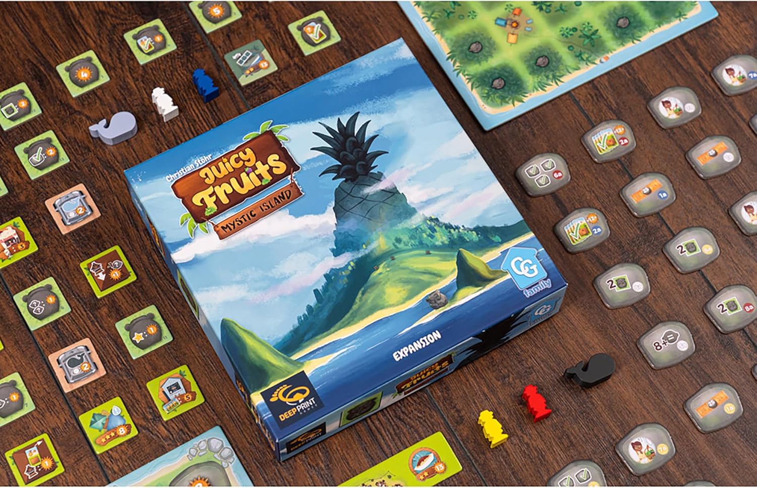 Capstone Games: Juicy Fruits: Mystic Island - Expansion, Strategy Board Game, 3 New Modules, Bonus Tiles, New Tokens, Ages 10+, 1-4 Players, 30 Min