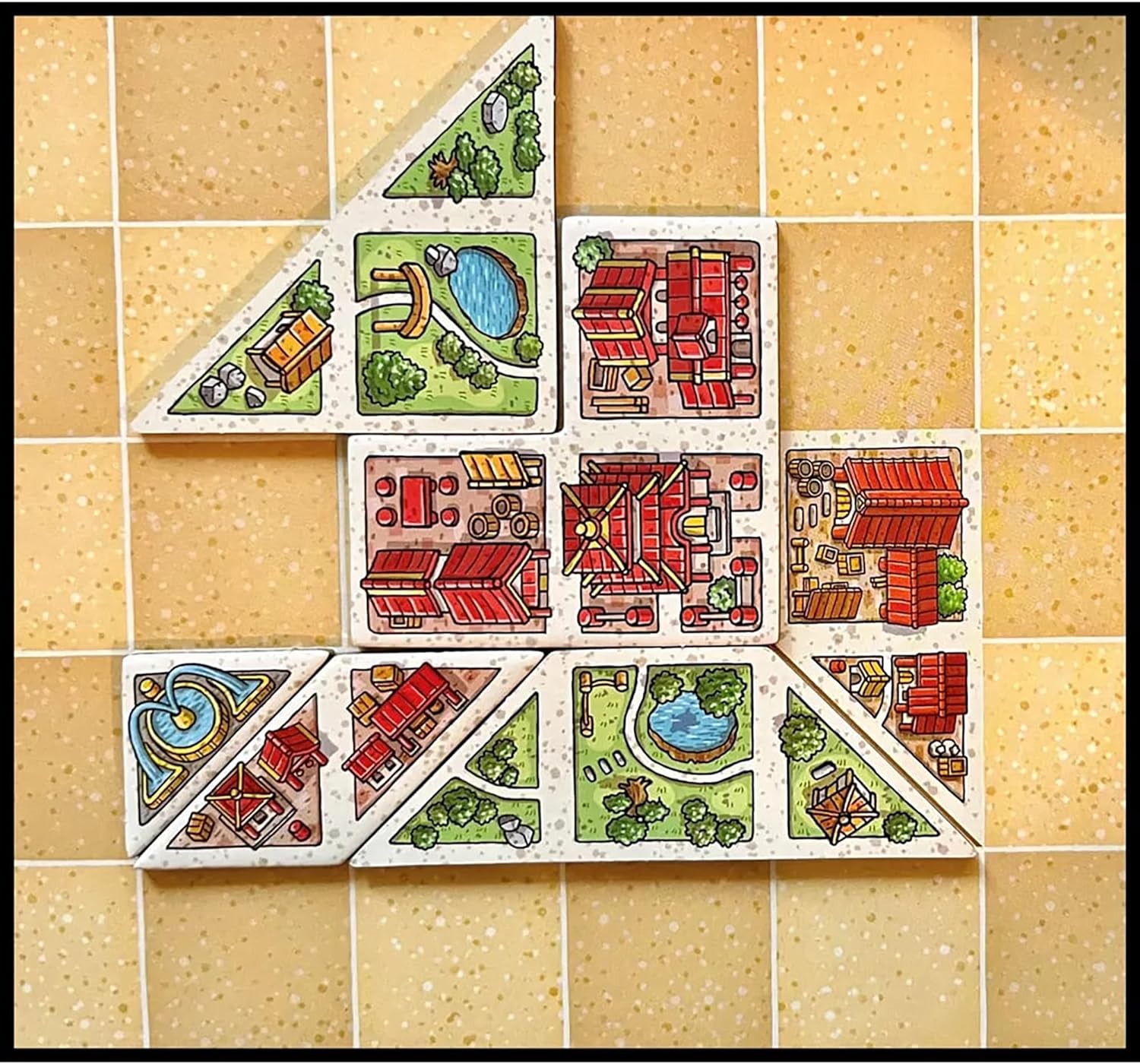 Capstone Games Tangram City - Tile Laying Strategy Board Game, Build Your City, Bring Harmony to The Human & Natural Realm, Ages 10+, 1-5 Players