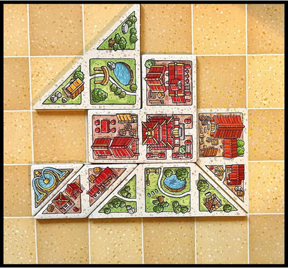 Capstone Games Tangram City - Tile Laying Strategy Board Game, Build Your City, Bring Harmony to The Human & Natural Realm, Ages 10+, 1-5 Players