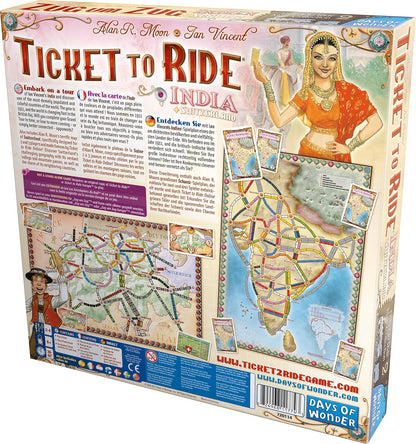 Days of Wonder | Ticket to Ride India Board Game EXPANSION | Ages 8+ | For 2 to 5 players | Average Playtime 30-60 Minutes 3. Map Collection e) Ticket to Ride Map Collection: India Map