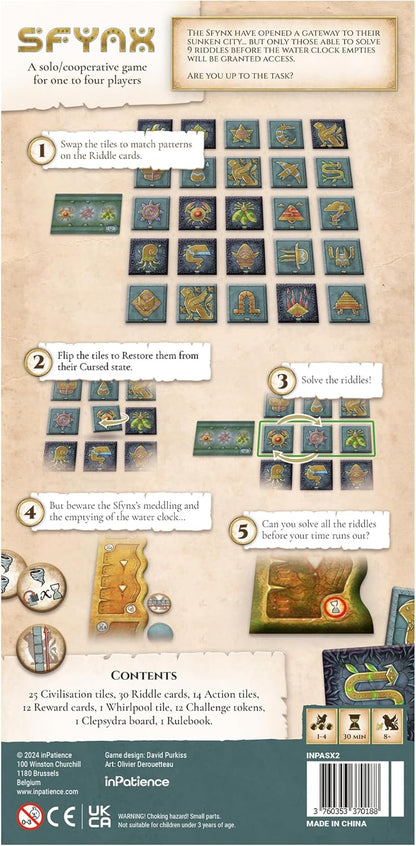 Sfynx Board Game - Solve 9 Riddles to Unlock The Sunken City's Secrets! Cooperative Civilization Strategy Game, Family Game for Kids & Adults, Ages 8+, 1-4 Players, 30 Min Playtime