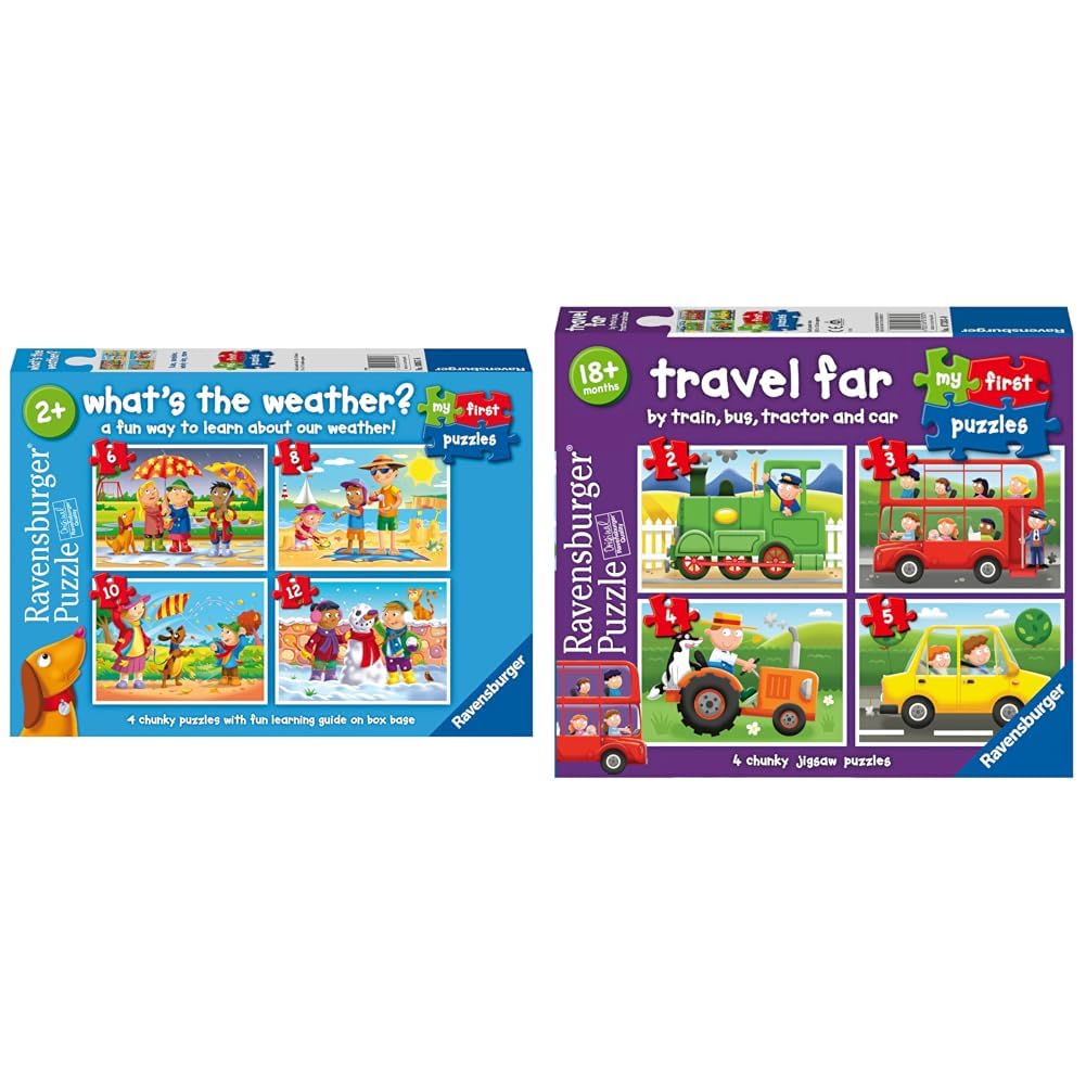 Ravensburger What's The Weather? My First Jigsaw Puzzles for Kids 2 Years Up (2, 3, 4 & 5 Pieces) & Travel Far, My First Jigsaw Puzzles (2, 3, 4 & 5 Piece) Educational Toys
